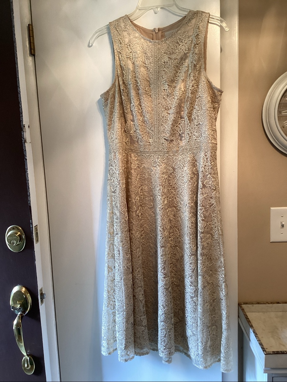 Elegant Sleeveless Lace A-Line Dress in Champagne